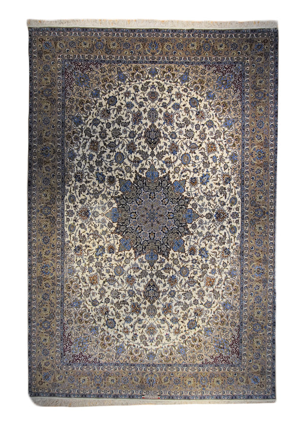 A33684 Persian Rug Isfahan Handmade Area Traditional 9'8'' x 13'5'' -10x13- Whites Beige Blue Seirafian Floral Design