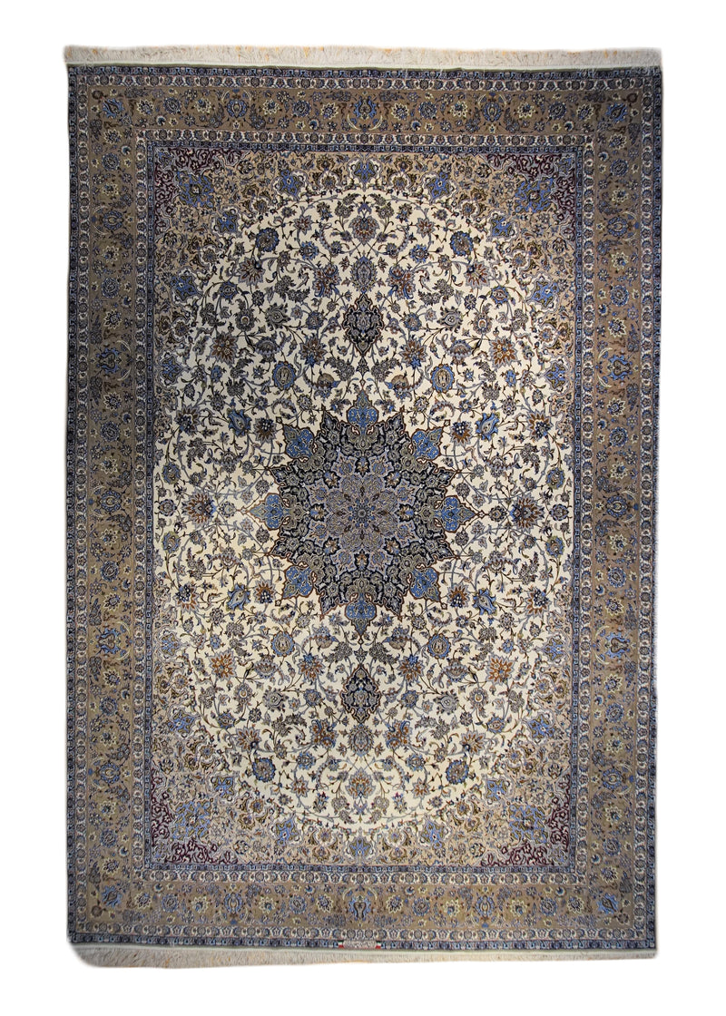 A33684 Persian Rug Isfahan Handmade Area Traditional 9'8'' x 13'5'' -10x13- Whites Beige Blue Seirafian Floral Design