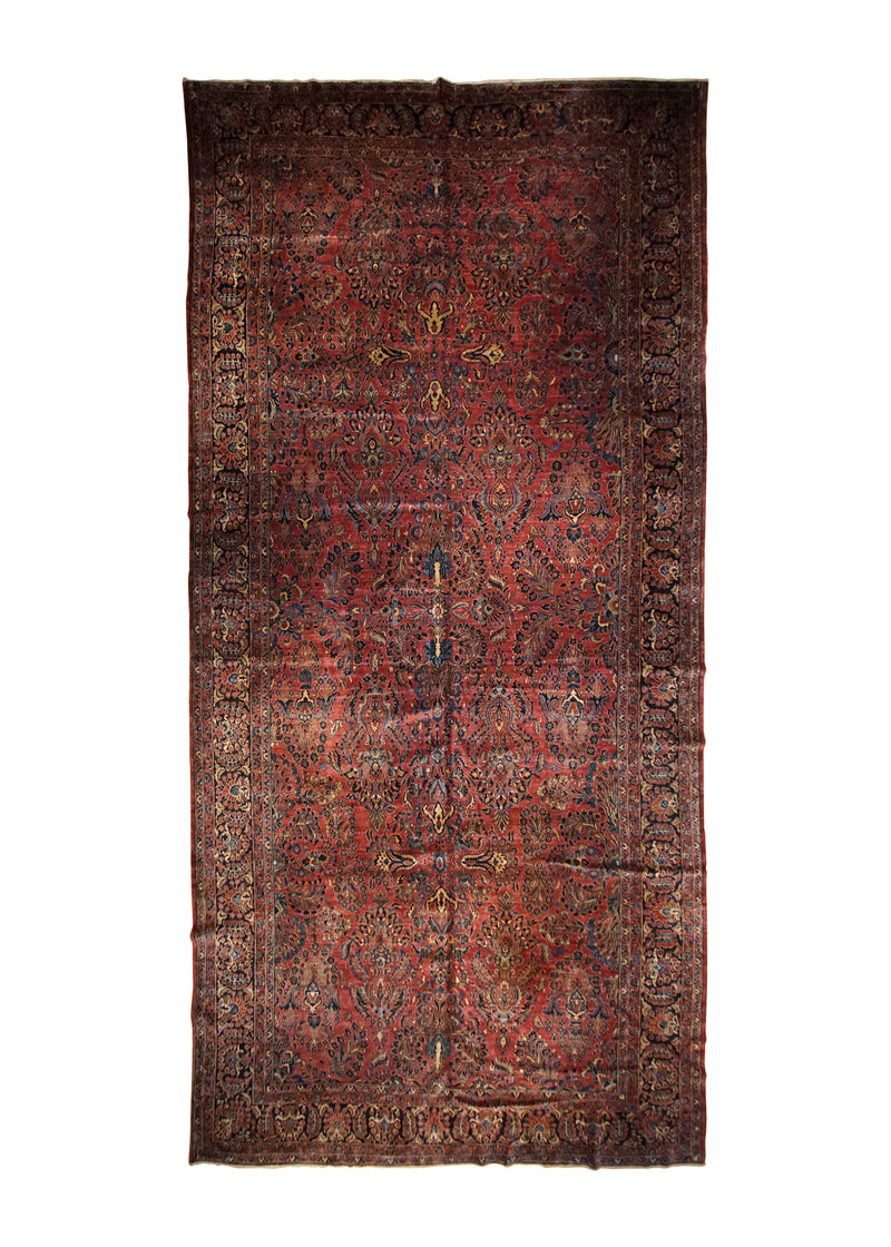 A33696 Persian Rug Mohajeran Sarouk Handmade Area Traditional Antique 11'0'' x 22'0'' -11x22- Red Blue Floral Design