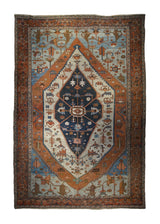 A33697 Persian Rug Serapi Handmade Area Tribal Antique 11'0'' x 15'7'' -11x16- Red Blue Geometric Design