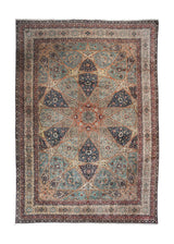 A33721 Persian Rug Tabriz Handmade Area Traditional 13'3'' x 19'2'' -13x19- Green Whites Beige Multi-color Gonbad Dome Design