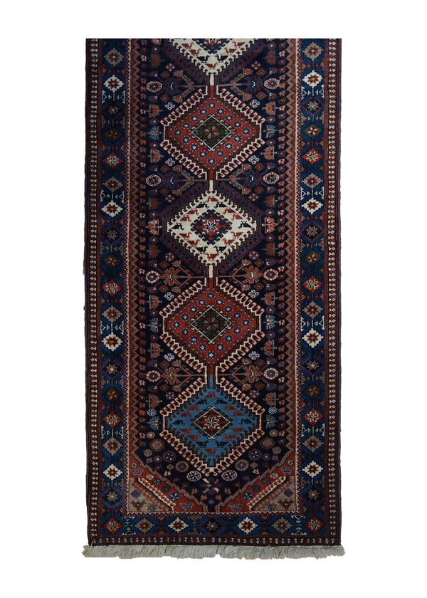 A33722 Persian Rug Yalameh Handmade Runner Tribal 2'9'' x 10'1'' -3x10- Blue Red Geometric Design