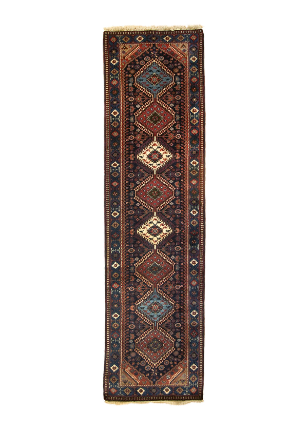 A33722 Persian Rug Yalameh Handmade Runner Tribal 2'9'' x 10'1'' -3x10- Blue Red Geometric Design.jpg