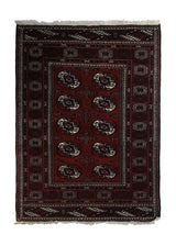 A33728 Persian Rug Turkmen Handmade Area Tribal 2'11'' x 4'0'' -3x4- Red Black Geometric Bokhara Elephant Foot Design