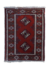 A33729 Persian Rug Turkmen Handmade Area Tribal 2'1'' x 2'9'' -2x3- Red Geometric Design