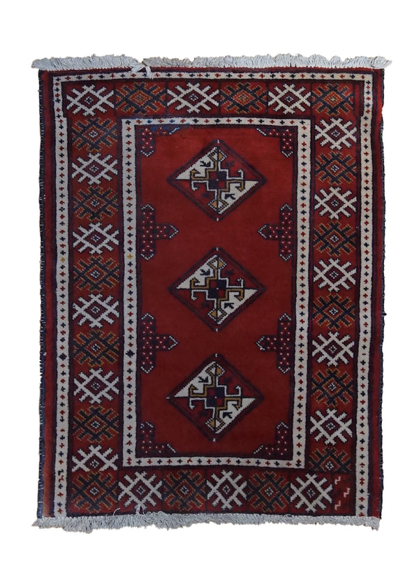 A33729 Persian Rug Turkmen Handmade Area Tribal 2'1'' x 2'9'' -2x3- Red Geometric Design