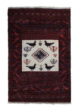 A33731 Persian Rug Baloch Handmade Area Tribal 2'10'' x 4'7'' -3x5- Red Geometric Animals Design