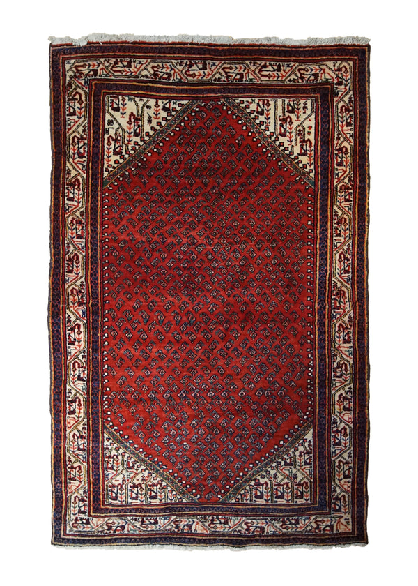 A33732 Persian Rug Hamadan Handmade Area Tribal 4'3'' x 6'10'' -4x7- Red Paisley Boteh Design