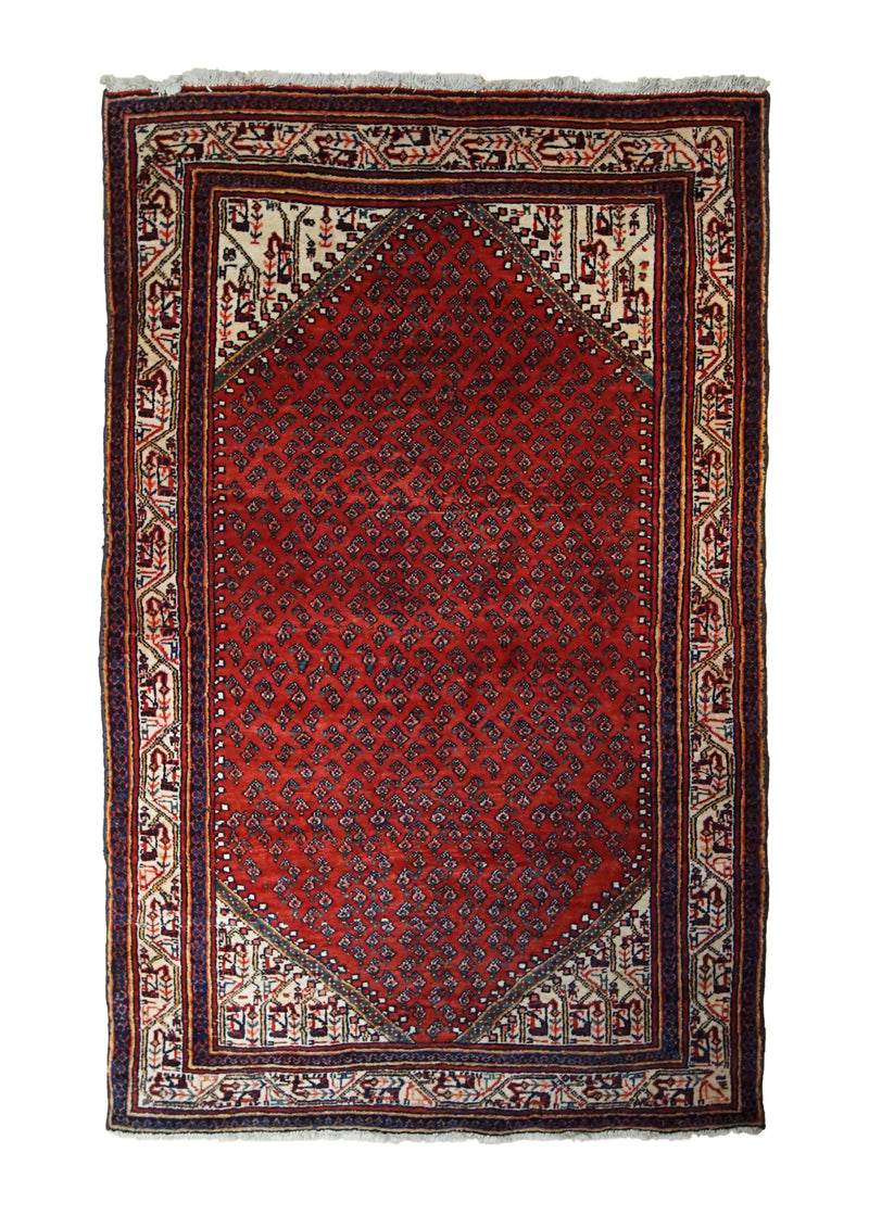 A33732 Persian Rug Hamadan Handmade Area Tribal 4'3'' x 6'10'' -4x7- Red Paisley Boteh Design