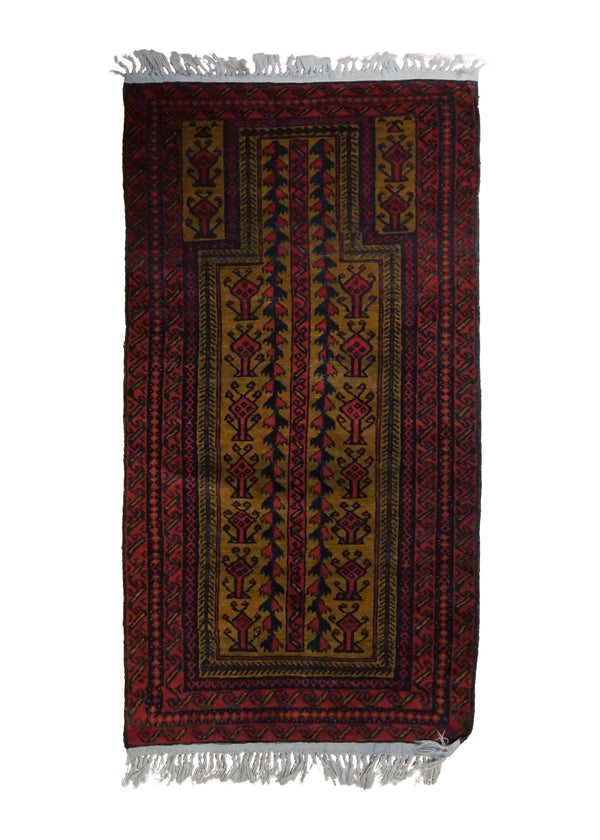 A33735 Persian Rug Baloch Handmade Area Tribal 2'8'' x 5'1'' -3x5- Yellow Gold Red Prayer Rug Design