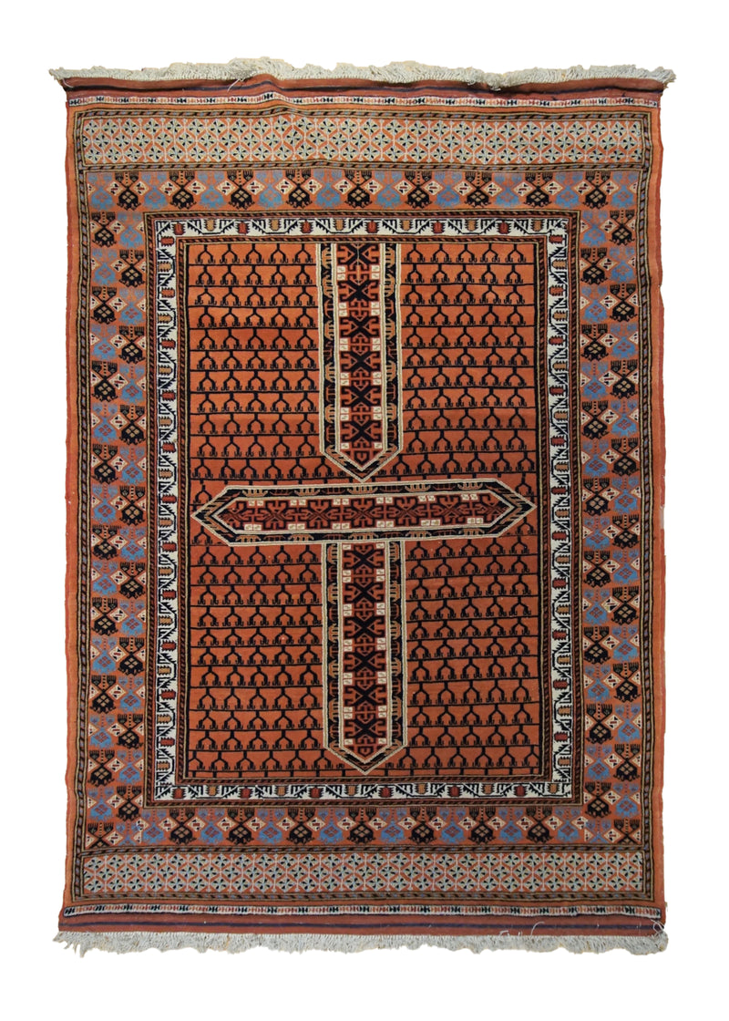 A33744 Oriental Rug Turkmen Handmade Area Tribal 4'2'' x 5'7'' -4x6- Red Tekke Geometric Design