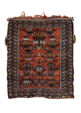A33761 Persian Rug Ghashghaei Handmade Saddle Tribal 2'11'' x 3'6'' -3x4- Red Saddle Bag Geometric Design