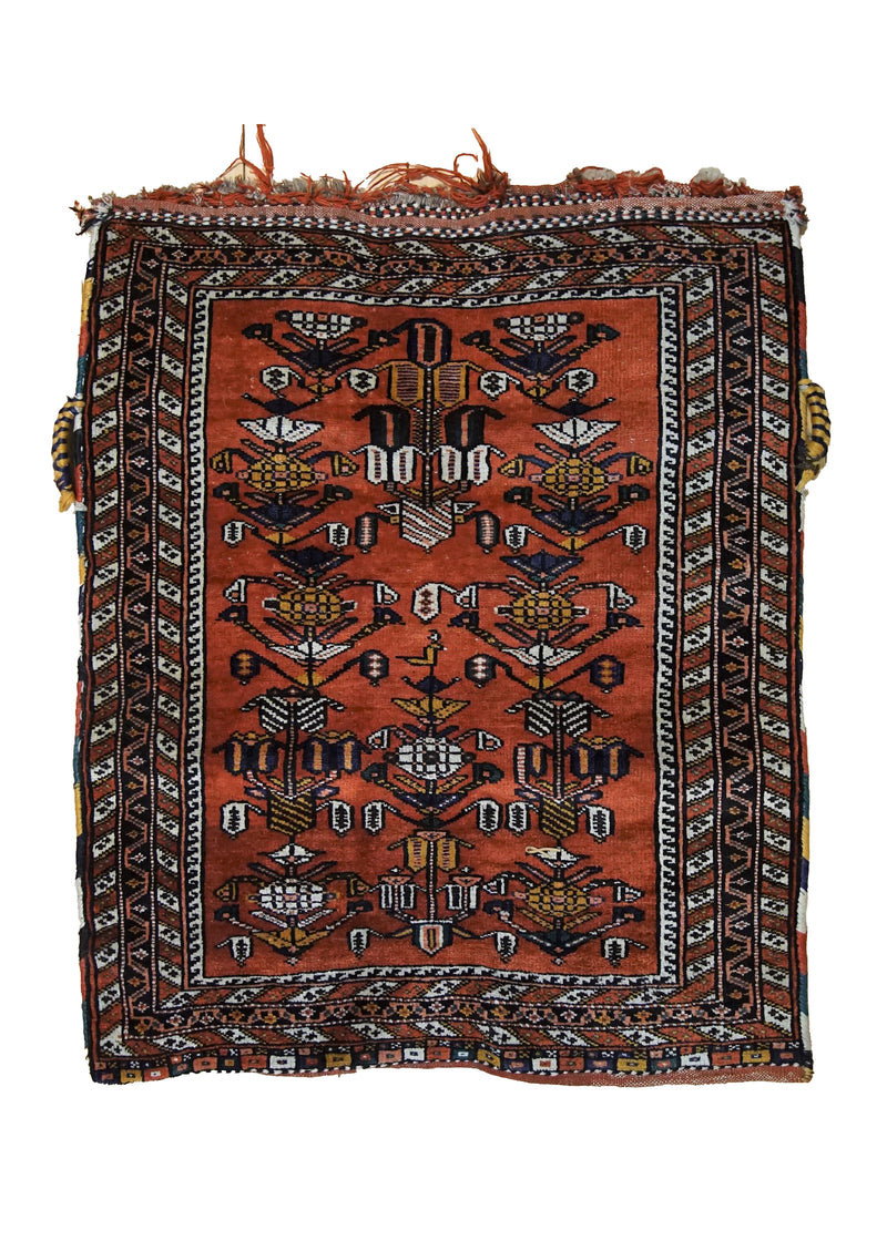 A33761 Persian Rug Ghashghaei Handmade Saddle Tribal 2'11'' x 3'6'' -3x4- Red Saddle Bag Geometric Design