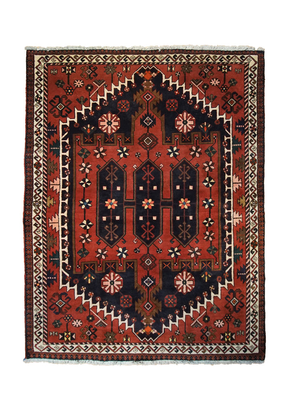 A33762 Persian Rug Bakhtiari Handmade Area Tribal 5'2'' x 6'9'' -5x7- Red Geometric Design