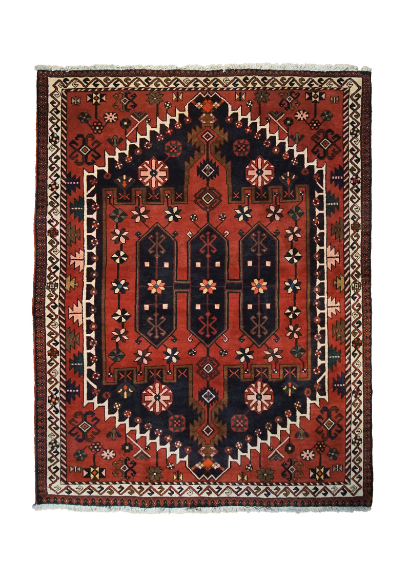 A33762 Persian Rug Bakhtiari Handmade Area Tribal 5'2'' x 6'9'' -5x7- Red Geometric Design