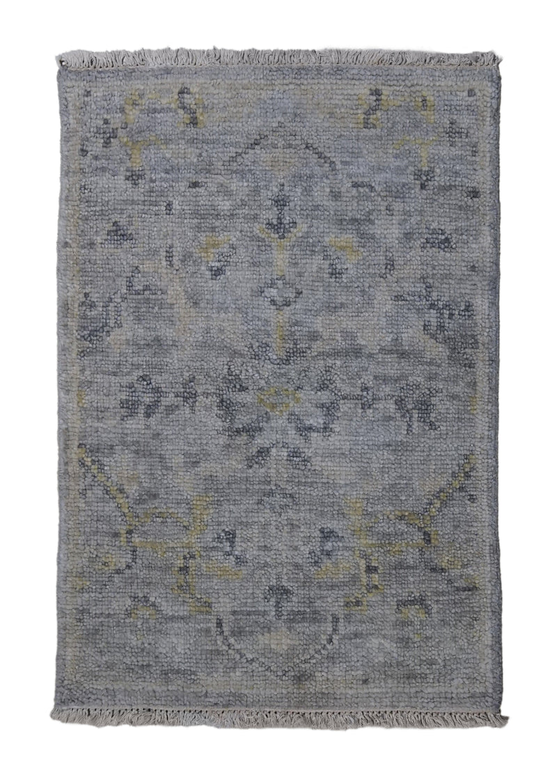 A33782 Oriental Rug Indian Handmade Area Transitional Neutral 2'0'' x 3'0'' -2x3- Gray Floral Design.jpg