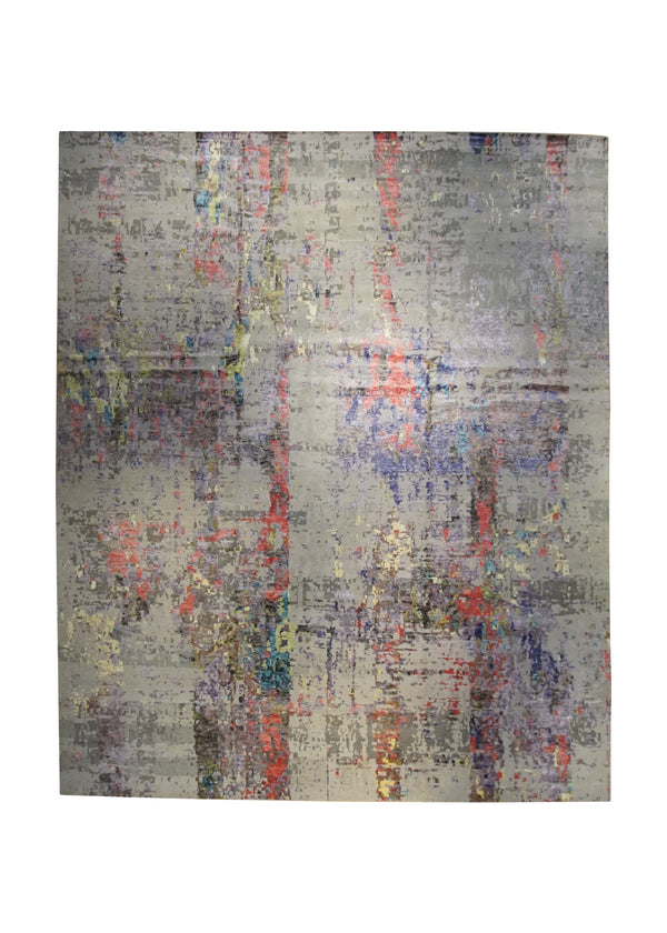 A33788 Oriental Rug Indian Handmade Area Modern 12'0'' x 14'10'' -12x15- Gray Purple Abstract Floral Design