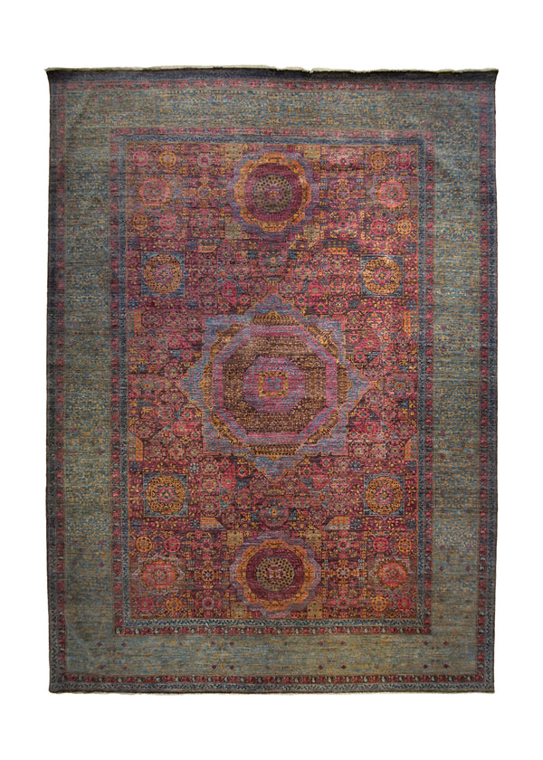A33795 Oriental Rug Pakistani Handmade Area Transitional Tribal 9'10'' x 13'8'' -10x14- Pink Green Geometric Mamluk Design