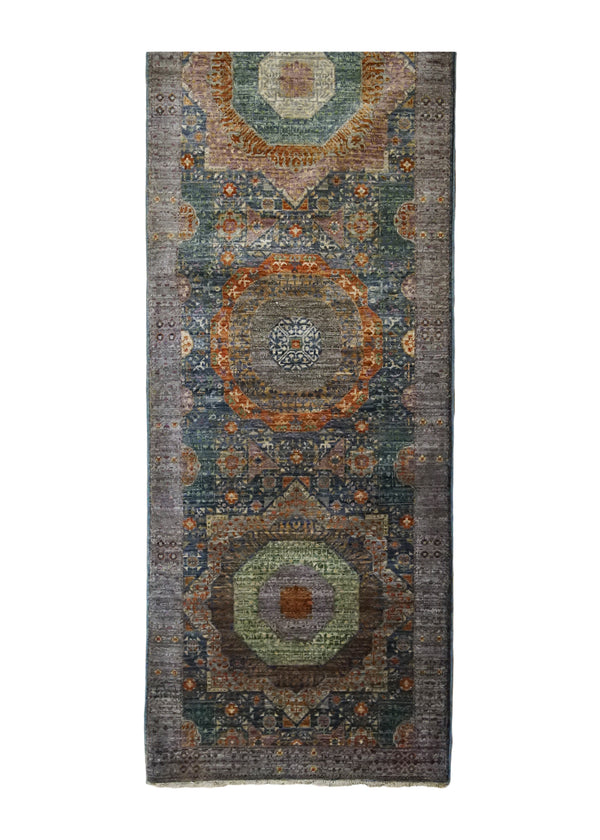 A33804 Oriental Rug Pakistani Handmade Runner Transitional Tribal 2'6'' x 19'7'' -3x20- Green Mamluk Geometric Nooristan Design