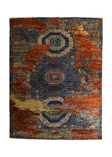 A33810 Oriental Rug Pakistani Handmade Area Transitional 4'12'' x 6'10'' -5x7- Red Blue Nooristan Mamluk Geometric Abstract Erased Design