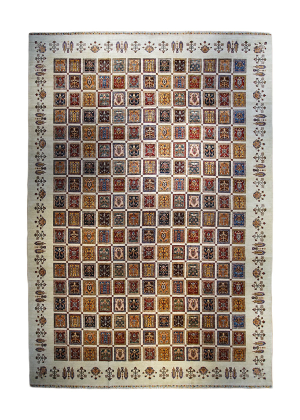 A33817 Oriental Rug Pakistani Handmade Area Transitional 12'2'' x 17'7'' -12x18- Multi-color Whites Beige Maktab Sultani Garden Design