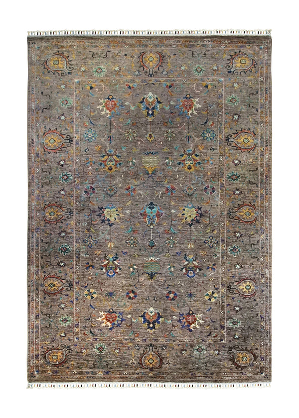 A33820 Oriental Rug Pakistani Handmade Area Transitional 6'11'' x 9'10'' -7x10- Brown Maktab Sultani Floral Oushak Design