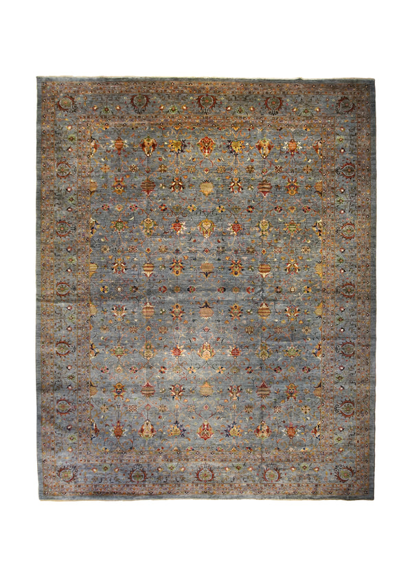 A33834 Oriental Rug Pakistani Handmade Area Transitional 13'0'' x 16'3'' -13x16- Gray Red Maktab Sultani Floral Oushak Design