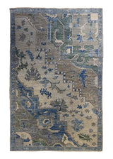 A33836 Oriental Rug Pakistani Handmade Area Transitional Tribal 6'1'' x 9'5'' -6x9- Whites Beige Blue Green Ariana Geometric Serapi Design