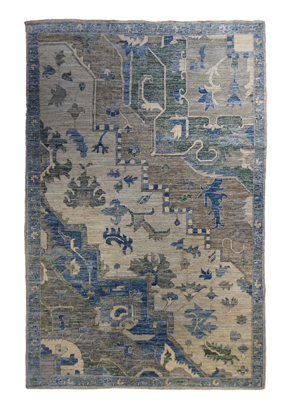 A33836 Oriental Rug Pakistani Handmade Area Transitional Tribal 6'1'' x 9'5'' -6x9- Whites Beige Blue Green Ariana Geometric Serapi Design