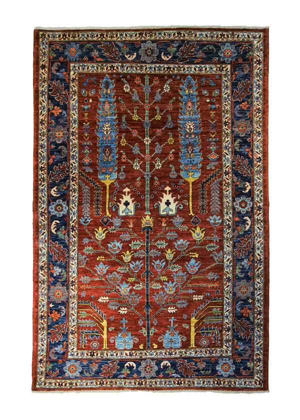 A33839 Oriental Rug Pakistani Handmade Area Tribal Transitional 4'12'' x 7'11'' -5x8- Red Blue Ariana Tree of Life Design