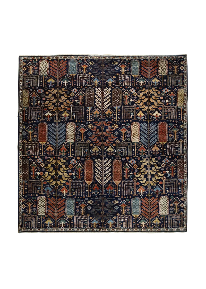 A33847 Oriental Rug Pakistani Handmade Square Tribal Transitional 9'2'' x 9'6'' -9x10- Blue Multi-color Ariana Tree of Life Bakhshayesh Design