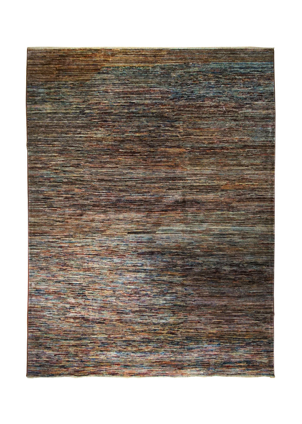 A33849 Oriental Rug Pakistani Handmade Area Transitional 8'11'' x 11'9'' -9x12- Multi-color Red Gabbeh Stripes Design