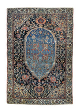 A33860 Persian Rug Sarouk Handmade Area Antique Traditional 4'4'' x 6'4'' -4x6- Blue Floral Design