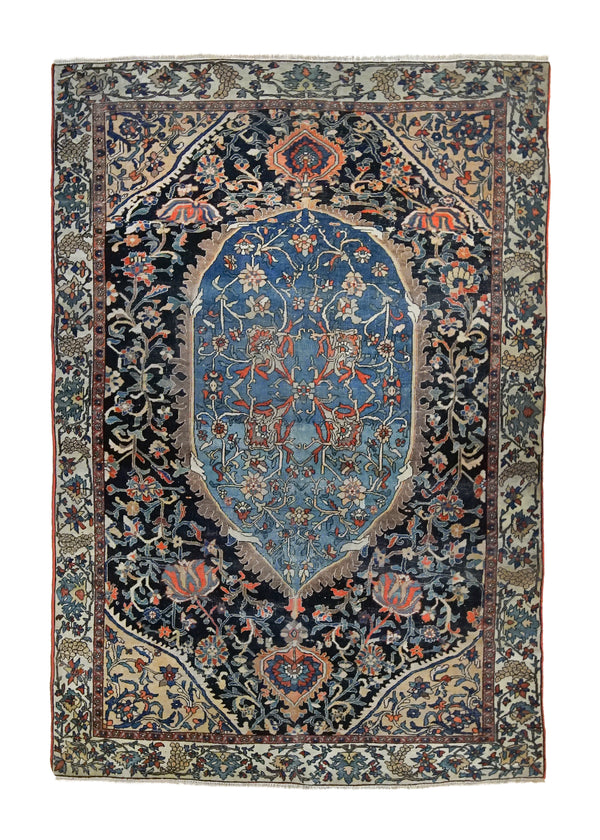 A33860 Persian Rug Sarouk Handmade Area Antique Traditional 4'4'' x 6'4'' -4x6- Blue Floral Design