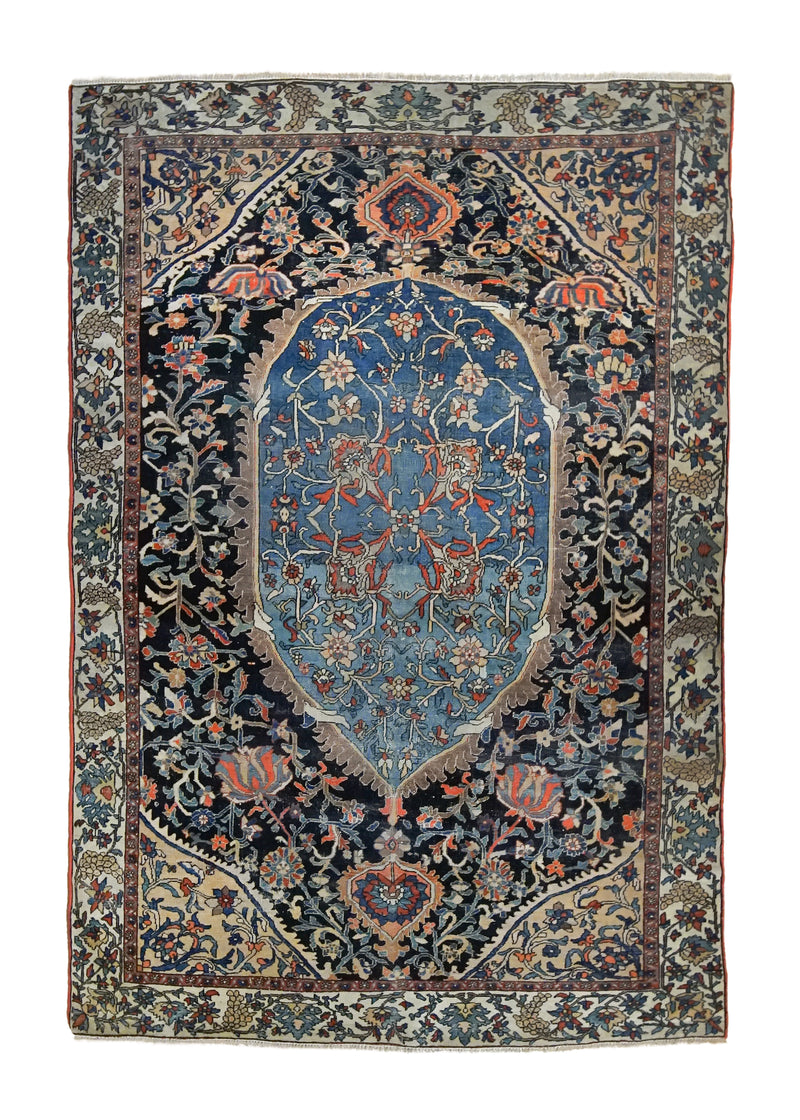 A33860 Persian Rug Sarouk Handmade Area Antique Traditional 4'4'' x 6'4'' -4x6- Blue Floral Design