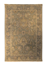 A33877 Oriental Rug Indian Handmade Area Transitional 5'6'' x 8'6'' -6x9- Green Gray Yellow Gold Floral Oushak Design