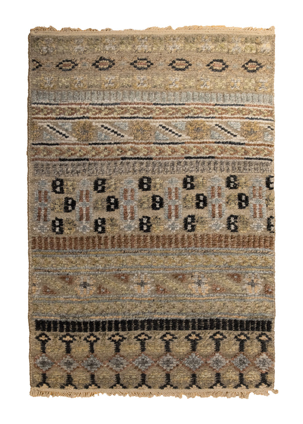 A33888 Oriental Rug Indian Handmade Area Sample Modern 2'0'' x 3'0'' -2x3- Multi-color Whites Beige Stripes Design