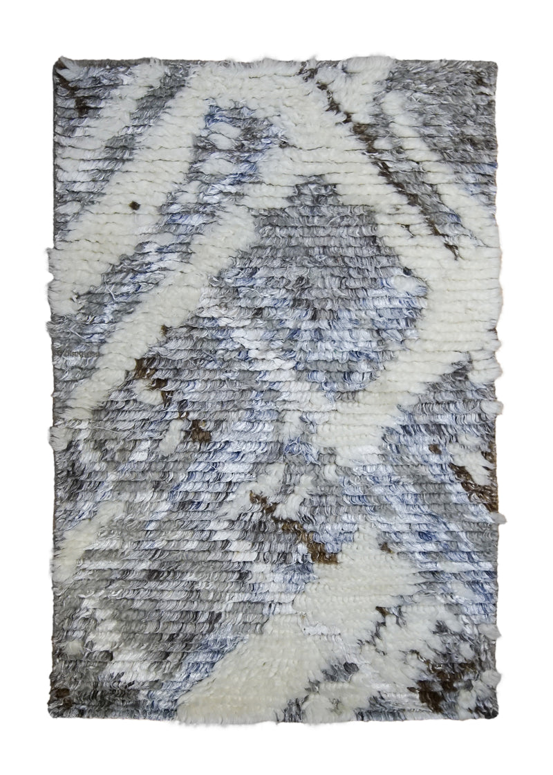 A33902 Oriental Rug Indian Handmade Area Modern Neutral 2'0'' x 3'0'' -2x3- Whites Beige Gray Abstract Geometric High Low Pile Design.jpg
