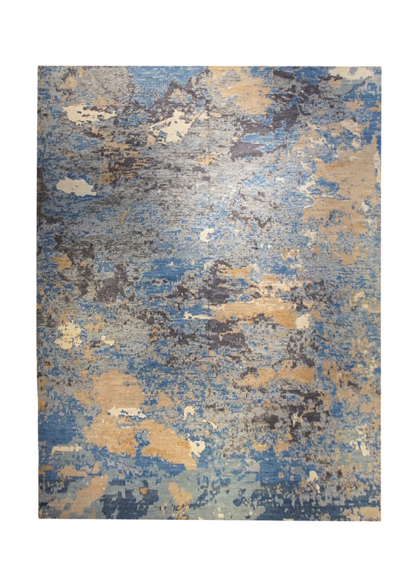 A33905 Oriental Rug Pakistani Handmade Area Transitional 12'3'' x 15'0'' -12x15- Yellow Gold Blue Floral Splatter Abstract Design