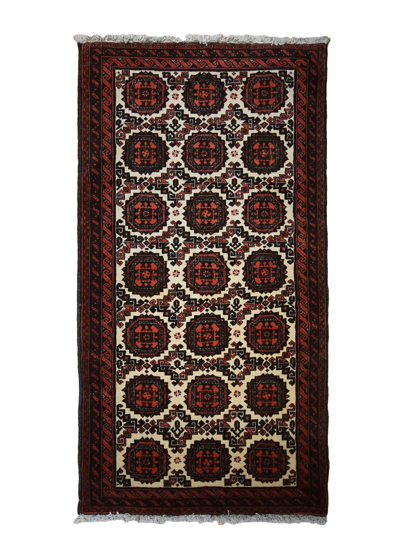 A33914 Persian Rug Baloch Handmade Area Tribal 3'4'' x 6'6'' -3x7- Red Geometric Design