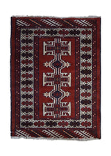 A33915 Persian Rug Turkmen Handmade Area Tribal 2'0'' x 2'6'' -2x3- Red Geometric Design