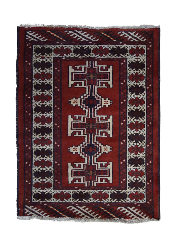 A33915 Persian Rug Turkmen Handmade Area Tribal 2'0'' x 2'6'' -2x3- Red Geometric Design