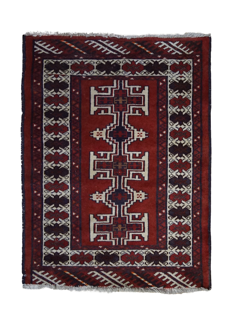 A33915 Persian Rug Turkmen Handmade Area Tribal 2'0'' x 2'6'' -2x3- Red Geometric Design