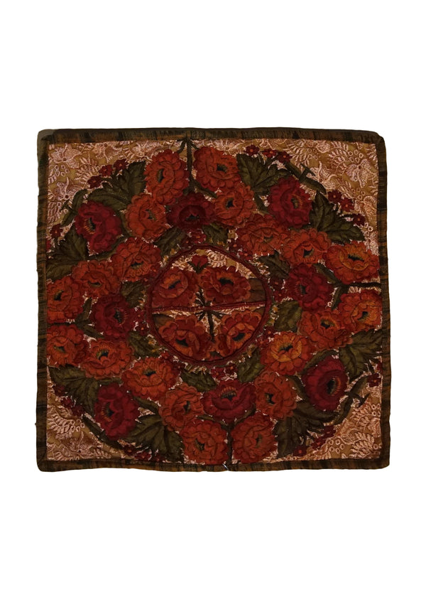 A33918 Persian Rug Handmade Pillow Traditional 1'6'' x 1'6'' -2x2- Red Orange Green Suzani Floral Design