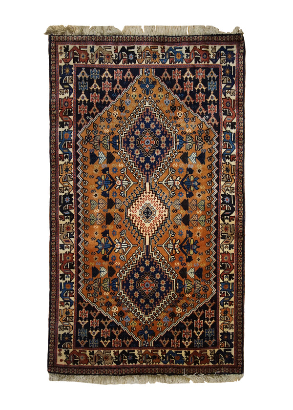 A33928 Persian Rug Yalameh Handmade Area Tribal 2'8'' x 4'4'' -3x4- Brown Orange Geometric Design