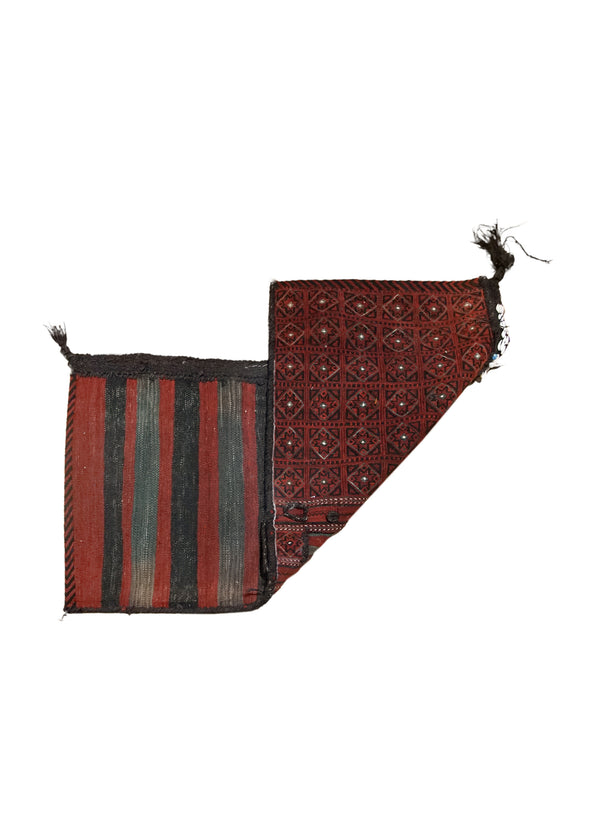 A33941 Persian Rug Ghashghaei Handmade Saddle Tribal 2'2'' x 5'1'' -2x5- Red Saddle Bag Geometric Kilim Design
