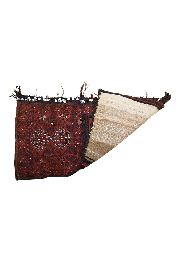 A33942 Persian Rug Ghashghaei Handmade Saddle Tribal 2'4'' x 4'5'' -2x4- Red Saddle Bag Geometric Kilim Design