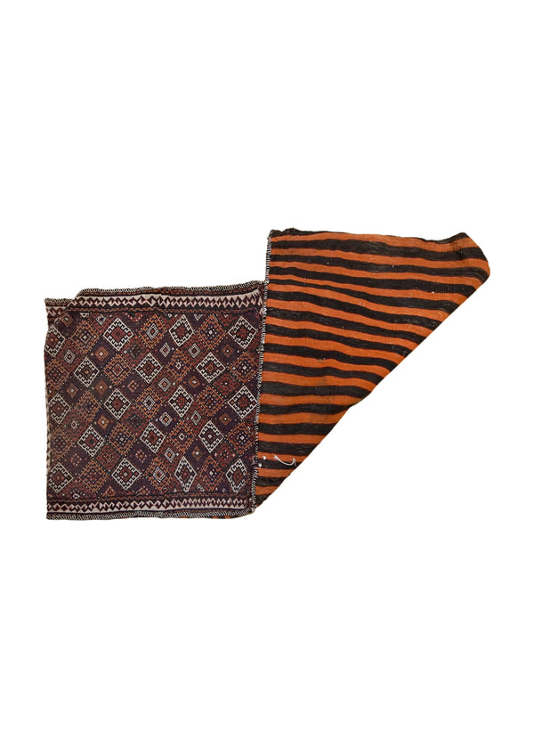 A33944 Persian Rug Baloch Handmade Saddle Tribal 2'4'' x 4'2'' -2x4- Orange Brown Saddle Bag Geometric Kilim Design