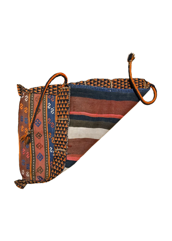 A33946 Persian Rug Ghashghaei Handmade Saddle Tribal 2'4'' x 3'1'' -2x3- Orange Multi-color Saddle Bag Geometric Kilim Design