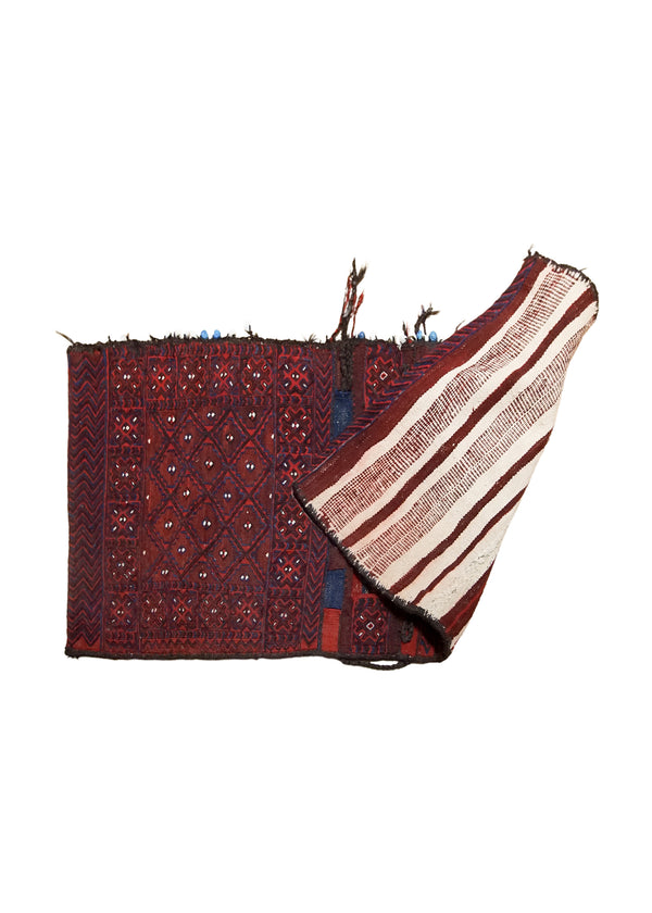 A33948 Persian Rug Baloch Handmade Saddle Tribal 2'4'' x 4'9'' -2x5- Red Saddle Bag Geometric Kilim Design